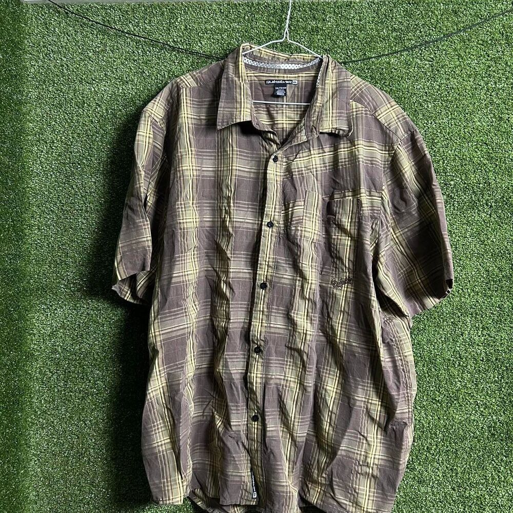 Quiksilver Men's Green and Brown Shirt